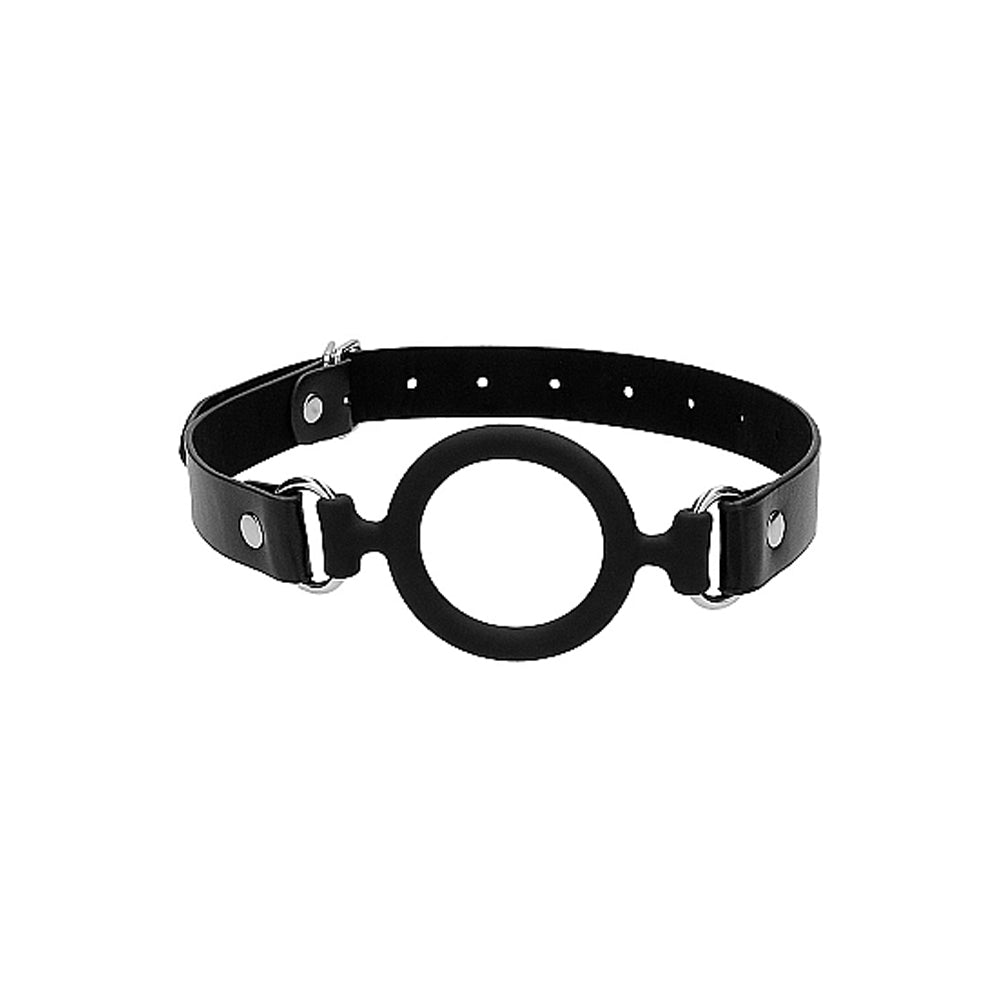 Ouch! Black & White Silicone Ring Gag With Adjustable Bonded Leather Straps Black - Zateo Joy