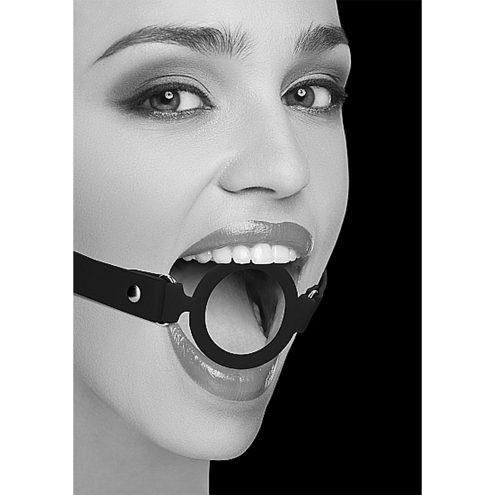 Ouch! Black & White Silicone Ring Gag With Adjustable Bonded Leather Straps Black - Zateo Joy