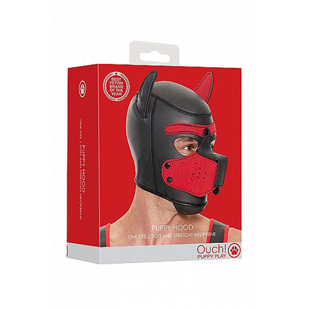 Ouch! Puppy Play Neoprene Puppy Hood Black/Red - Zateo Joy