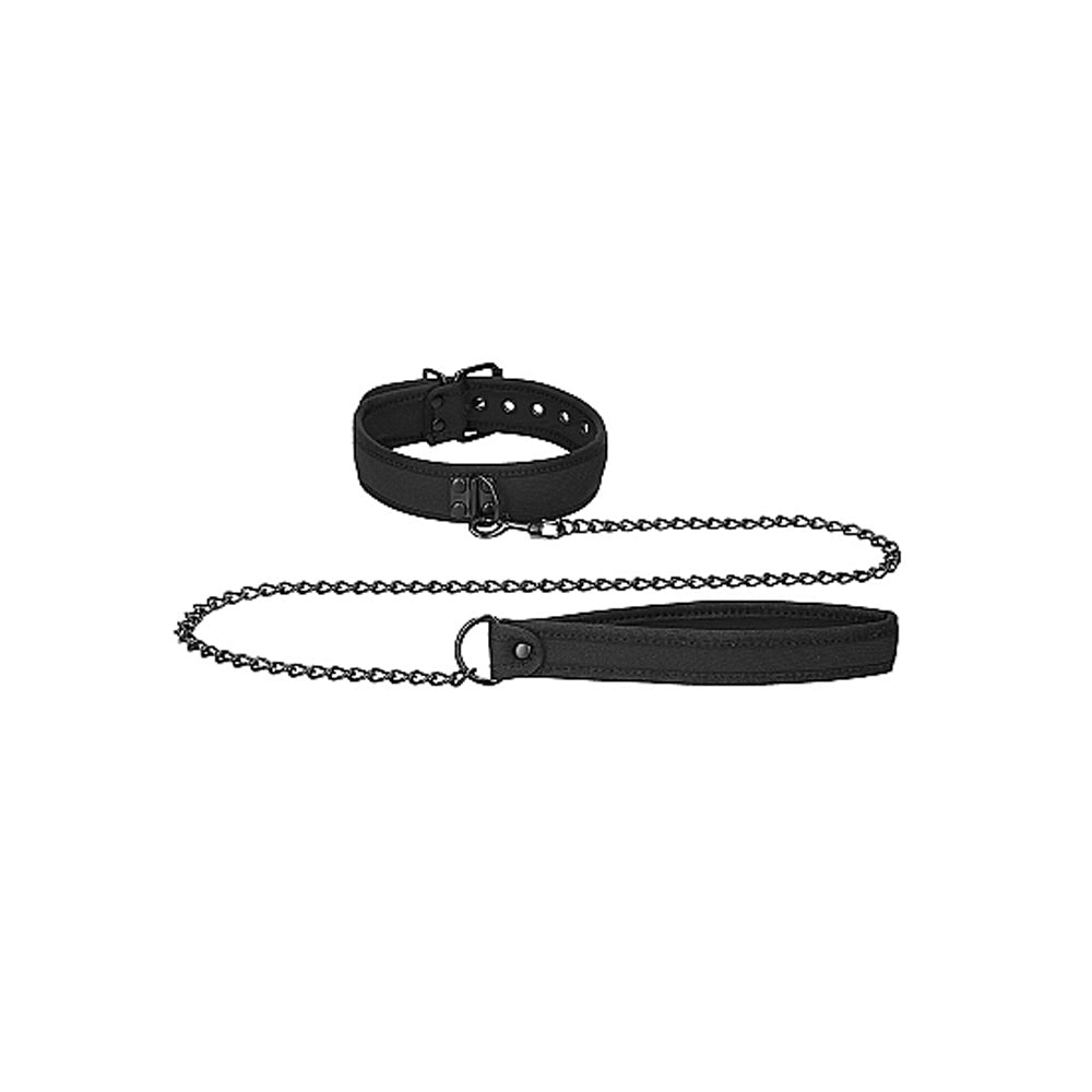 Ouch! Puppy Play Neoprene Collar With Leash Black - Zateo Joy