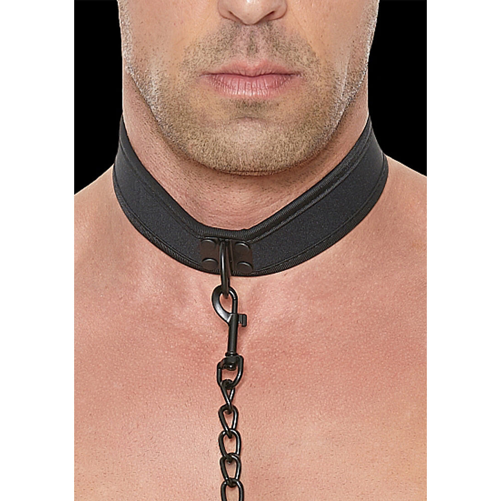 Ouch! Puppy Play Neoprene Collar With Leash Black - Zateo Joy