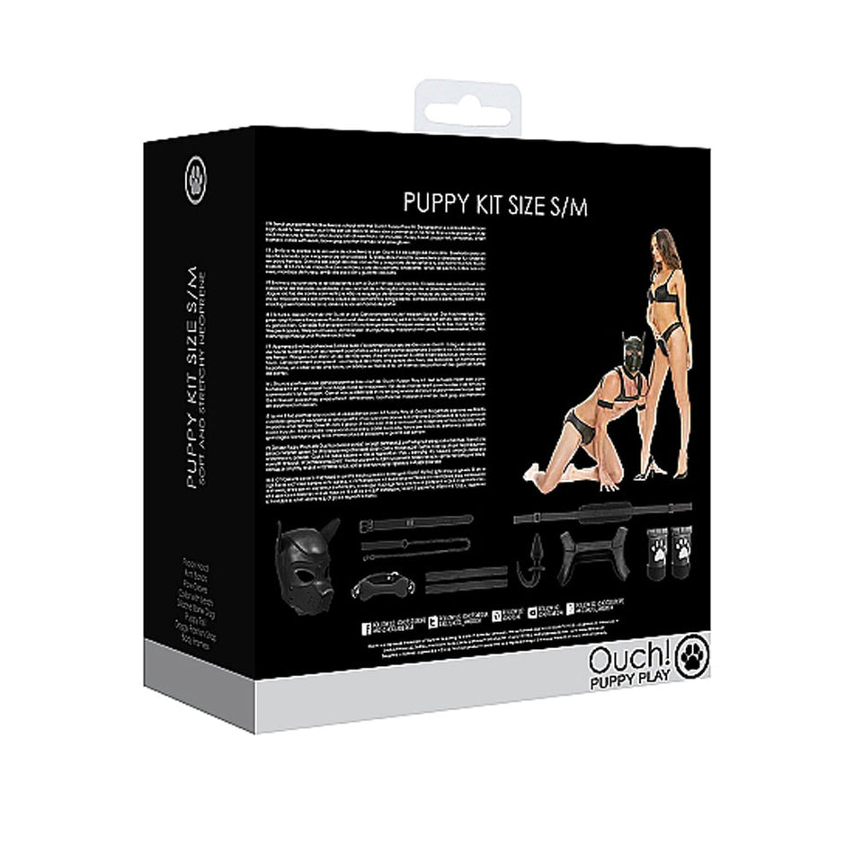 Ouch! Puppy Play 8-Piece Neoprene Puppy Kit Black L/XL - Zateo Joy