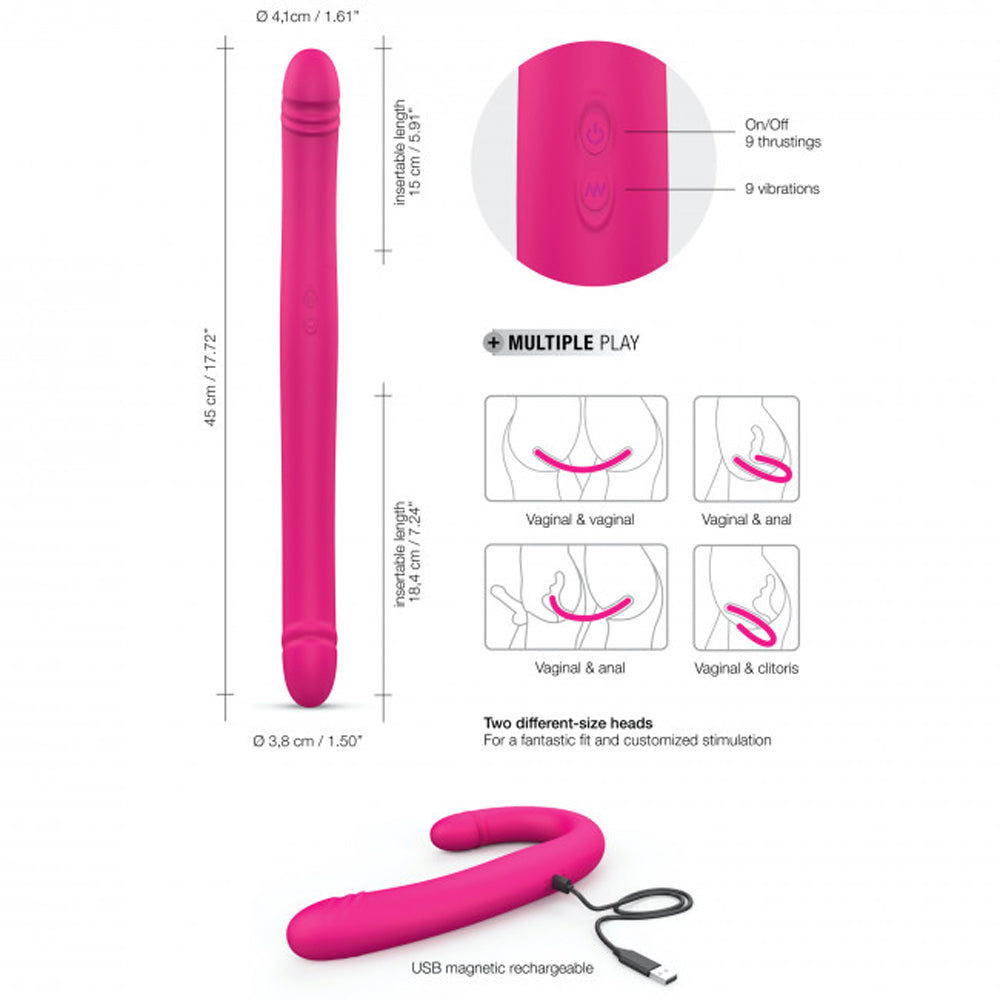 Dorcel Orgasmic Double Do Rechargeable Thrusting & Vibrating Double Dildo Pink - Zateo Joy