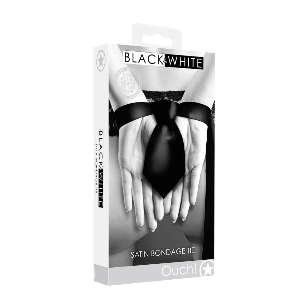 Ouch! Black & White Satin Bondage Tie Black - Zateo Joy