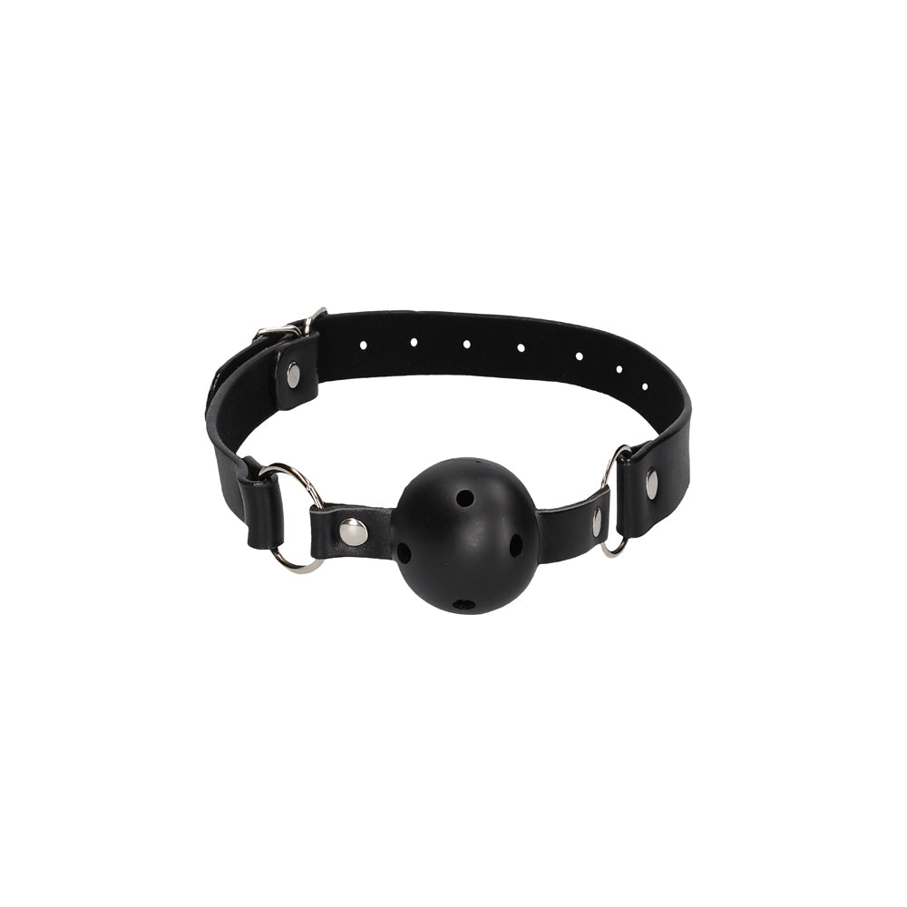 Ouch! Black & White Breathable Ball Gag With Bonded Leather Straps Black - Zateo Joy