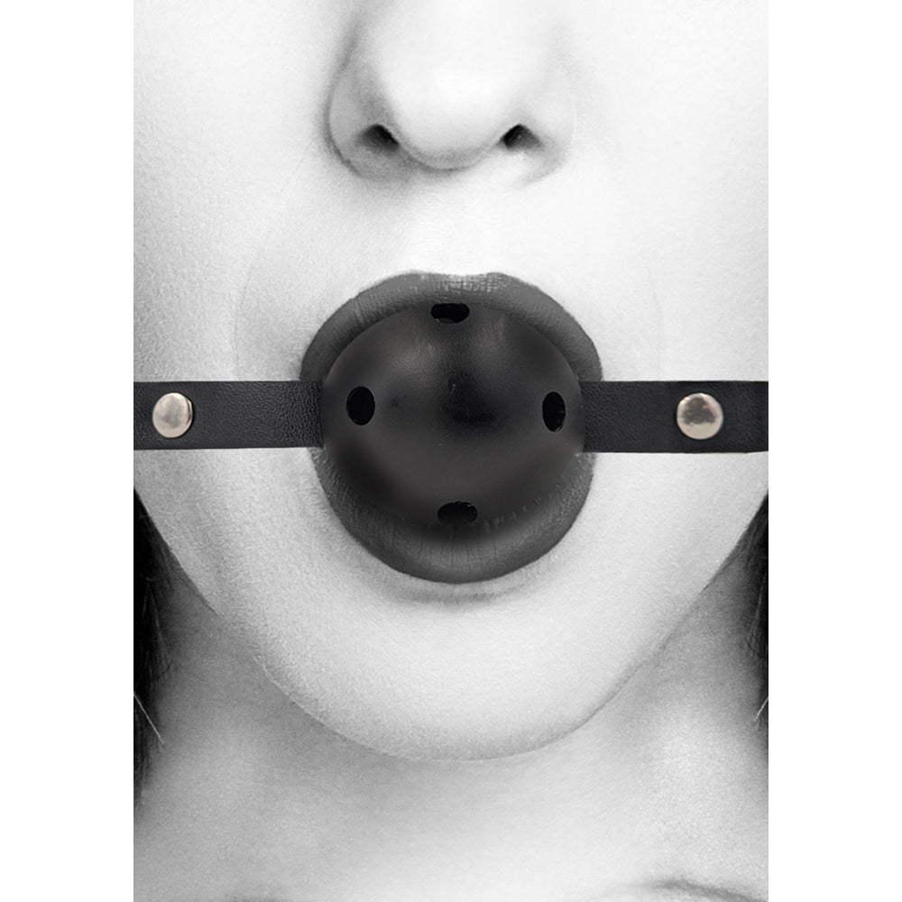 Ouch! Black & White Breathable Ball Gag With Bonded Leather Straps Black - Zateo Joy