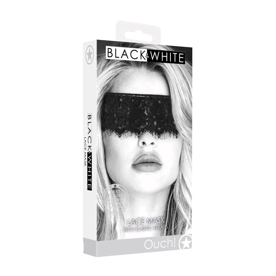 Ouch! Black & White Lace Mask With Elastic Straps Blindfold Black - Zateo Joy