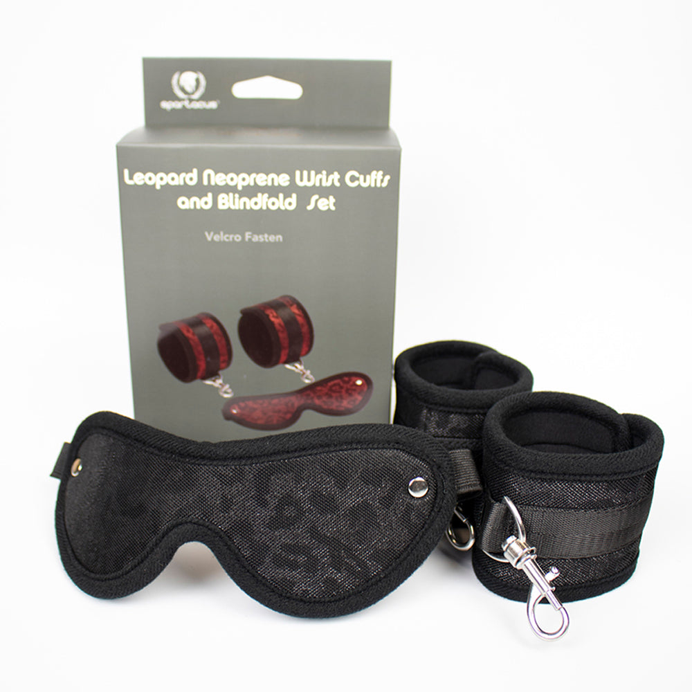 Spartacus Blindfold and Wrist Cuff Kit Neoprene Black - Zateo Joy