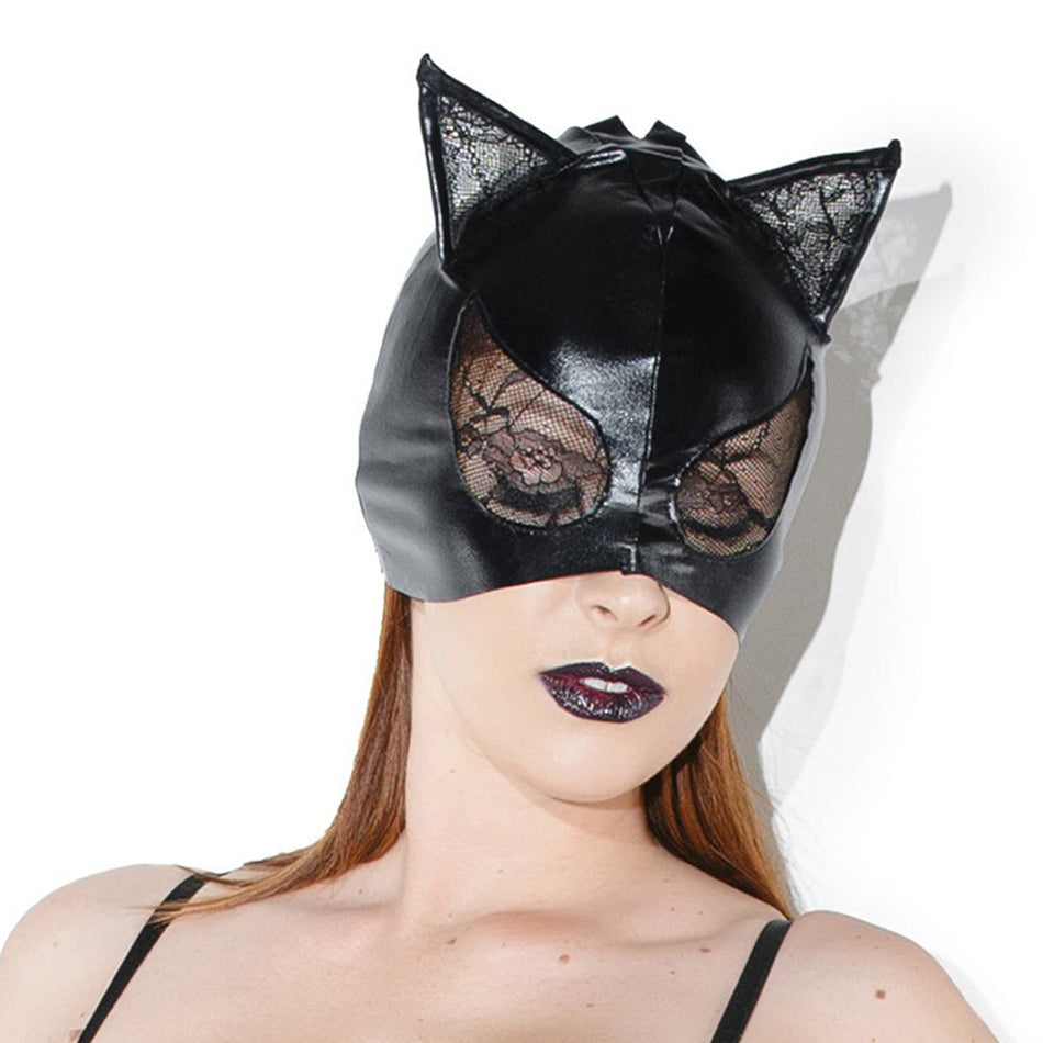 Cat Mask with Lace Eyes and Ears Black OS Hanging - Zateo Joy