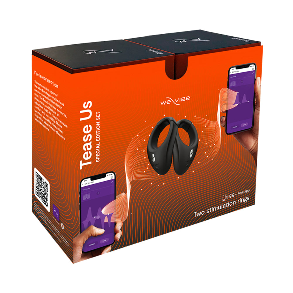 We-Vibe Tease Us Special Edition Wearable Stimulation Ring Set (Bond & Bond) Black - Zateo Joy