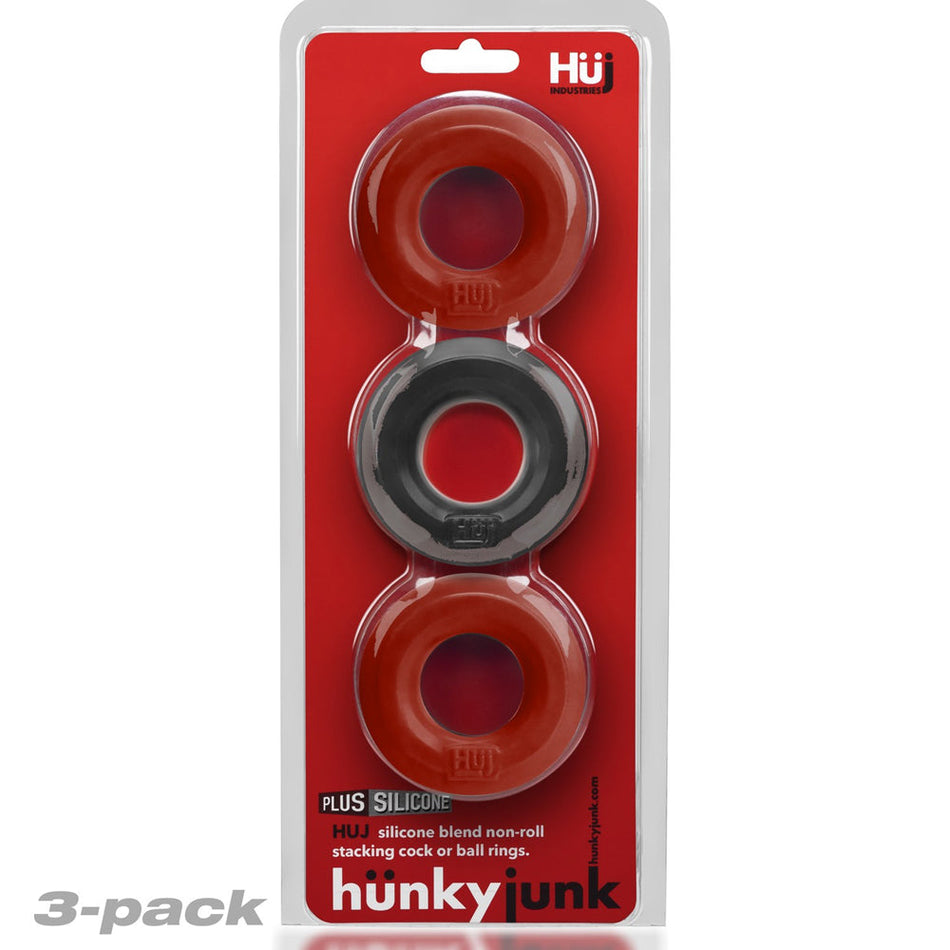 Hunkyjunk HUJ3 C-Ring 3-Pack Cherry/Tar Ice - Zateo Joy