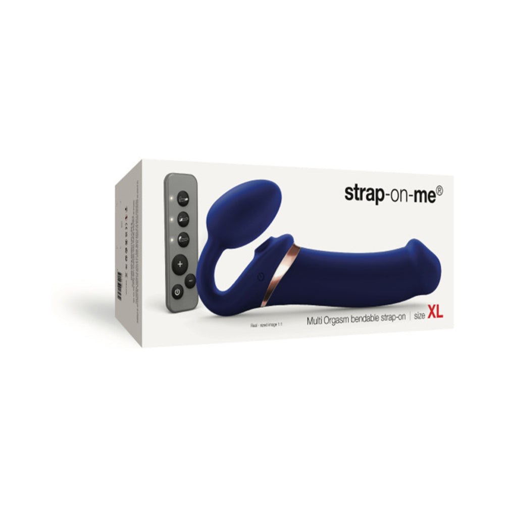 Strap-On-Me Rechargeable Remote-Controlled Multi Orgasm Bendable Strap-On Night Blue XL - Zateo Joy