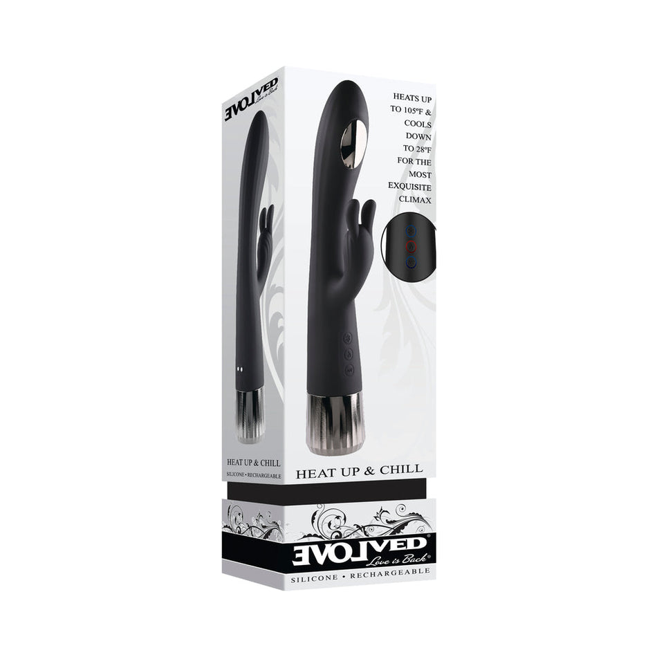 Evolved Heat Up & Chill Rechargeable Heating/Cooling Silicone Rabbit Vibrator Black - Zateo Joy