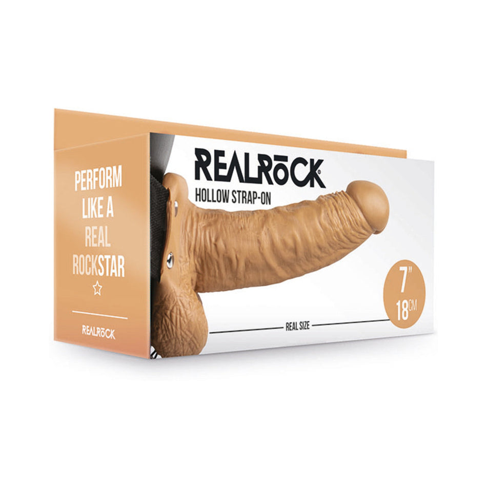 RealRock Realistic 7 in. Hollow Strap-On With Balls Tan - Zateo Joy