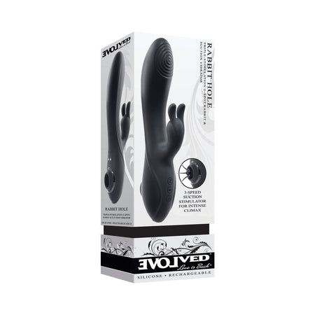 Evolved Rabbit Hole 3-in-1 Rechargeable Triple Stimulation Silicone Suction Vibrator Black - Zateo Joy