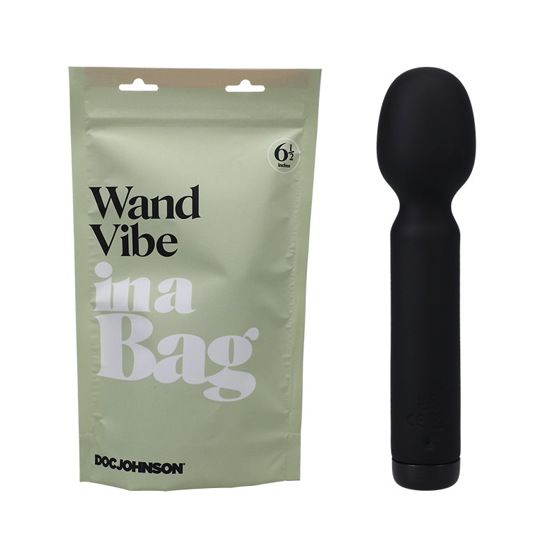 Doc Johnson Wand Vibe In A Bag Rechargeable Silicone Vibrator Black - Zateo Joy