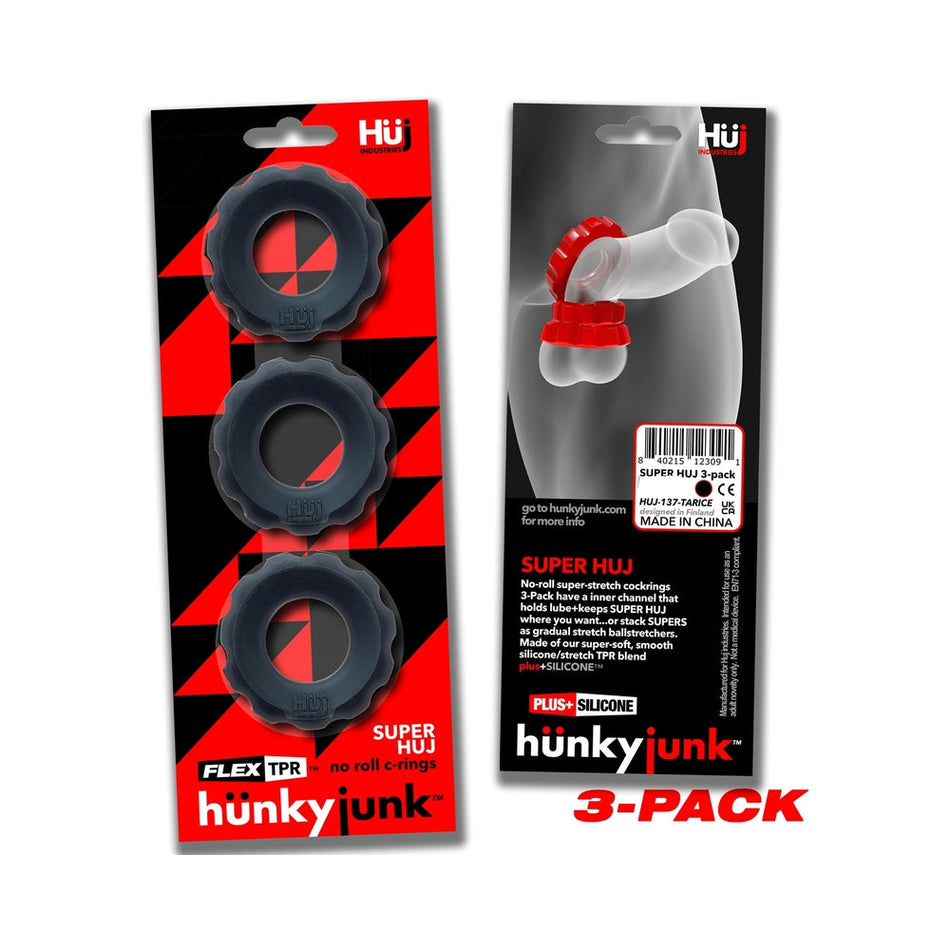 Hunkyjunk SuperHuj 3-Pack Cockrings Tar Ice - Zateo Joy