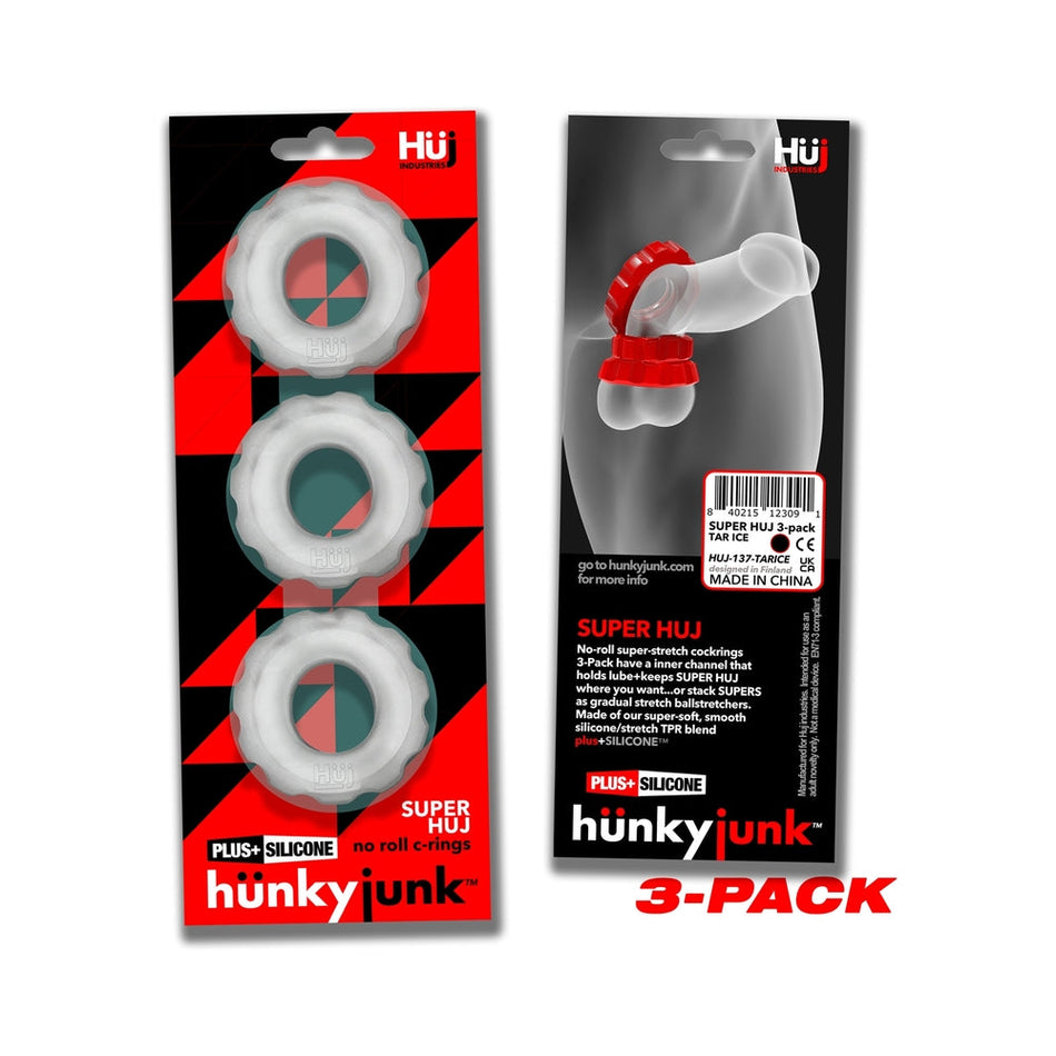 Hunkyjunk SuperHuj 3-Pack Cockrings Clear Ice - Zateo Joy