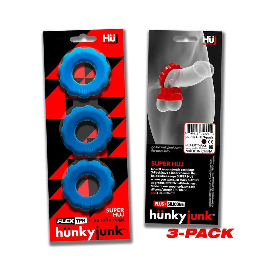 Hunkyjunk SuperHuj 3-Pack Cockrings Teal Ice - Zateo Joy