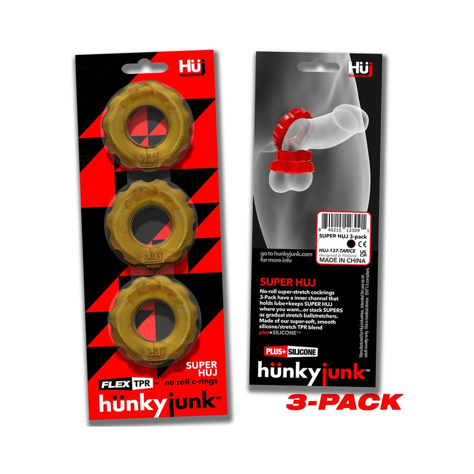 Hunkyjunk SuperHuj 3-Pack Cockrings Bronze Metallic - Zateo Joy