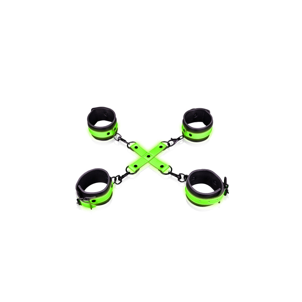 Ouch! Glow in the Dark Hand & Ankle Cuffs With Hogtie Set Neon Green - Zateo Joy