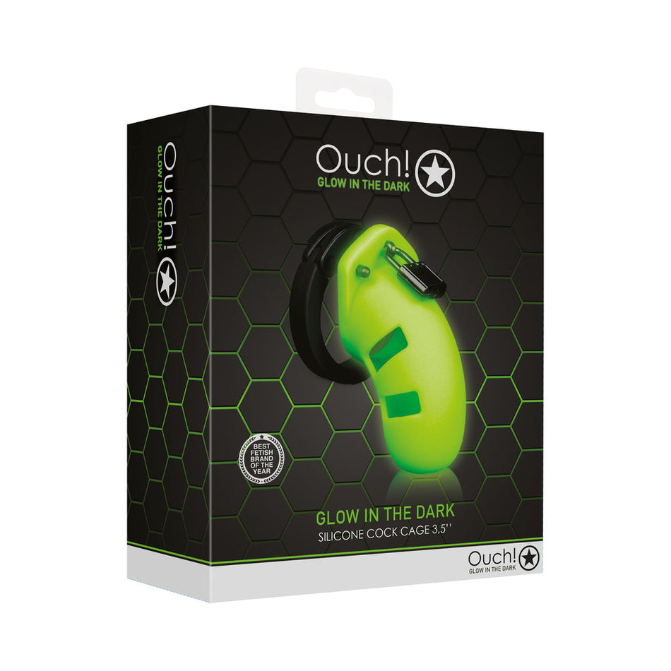 Ouch! Glow in the Dark 3.5 in. Silicone Cock Cage Neon Green - Zateo Joy