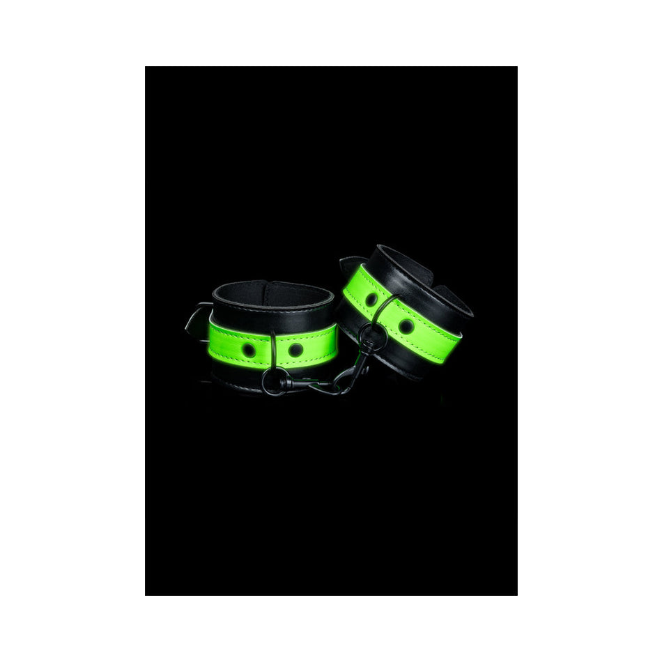 Ouch! Glow in the Dark Bonded Leather Handcuffs Neon Green - Zateo Joy