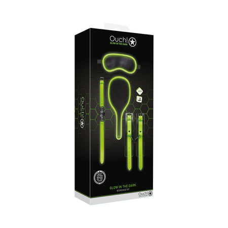 Ouch! Glow in the Dark 7-Piece Bondage Kit Neon Green - Zateo Joy