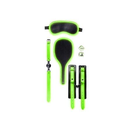 Ouch! Glow in the Dark 7-Piece Bondage Kit Neon Green - Zateo Joy