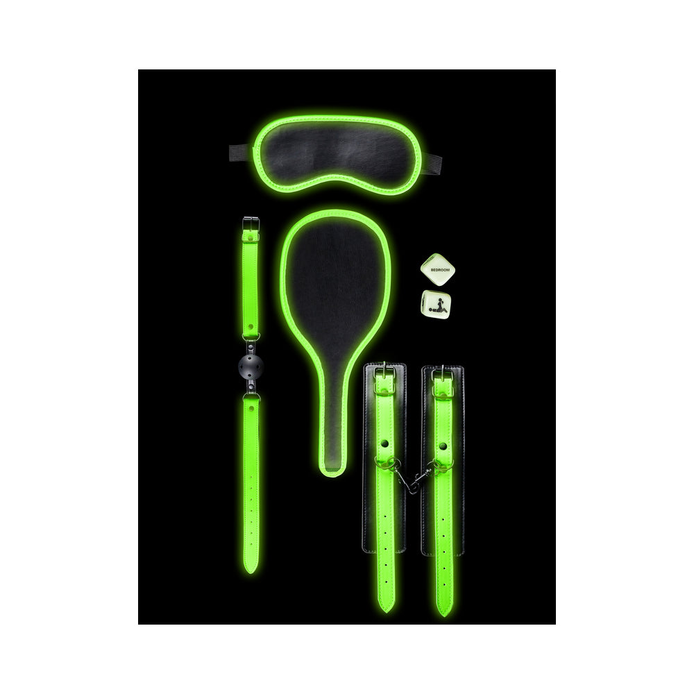 Ouch! Glow in the Dark 7-Piece Bondage Kit Neon Green - Zateo Joy