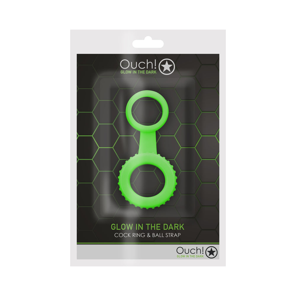 Ouch! Glow in the Dark Cockring & Ball Strap Neon Green - Zateo Joy