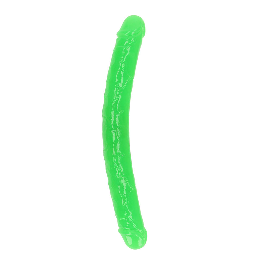 RealRock Glow in the Dark Double Dong 15 in. Dual-Ended Dildo Neon Green - Zateo Joy