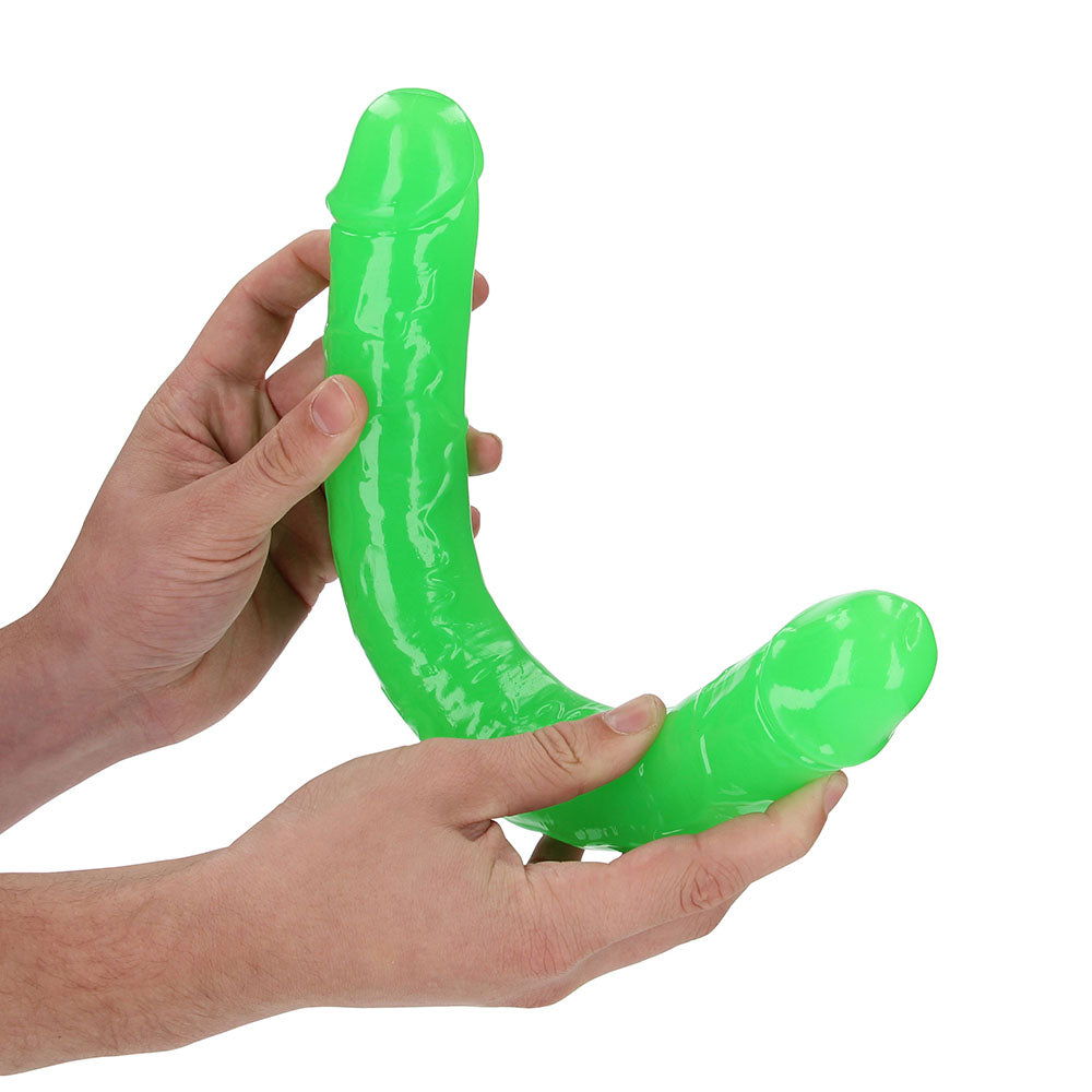 RealRock Glow in the Dark Double Dong 15 in. Dual-Ended Dildo Neon Green - Zateo Joy