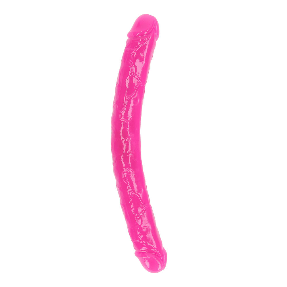 RealRock Glow in the Dark Double Dong 15 in. Dual-Ended Dildo Neon Pink - Zateo Joy