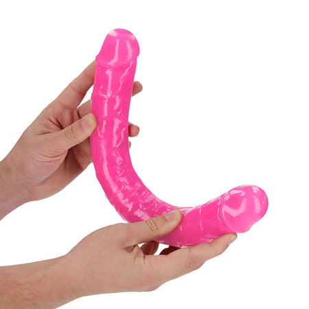 RealRock Glow in the Dark Double Dong 15 in. Dual-Ended Dildo Neon Pink - Zateo Joy