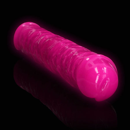 RealRock Glow in the Dark Double Dong 15 in. Dual-Ended Dildo Neon Pink - Zateo Joy