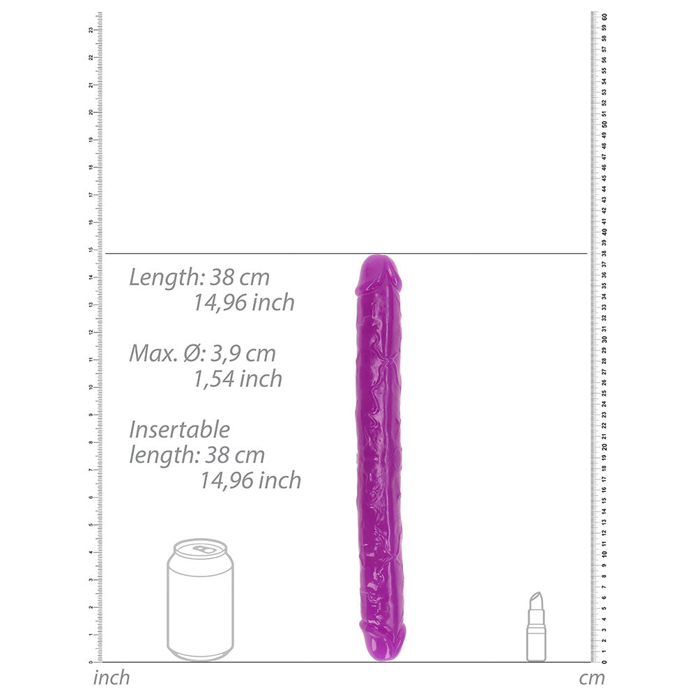 RealRock Glow in the Dark Double Dong 15 in. Dual-Ended Dildo Neon Purple - Zateo Joy