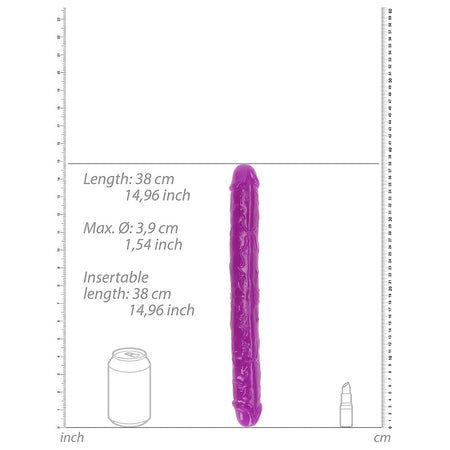 RealRock Glow in the Dark Double Dong 15 in. Dual-Ended Dildo Neon Purple - Zateo Joy