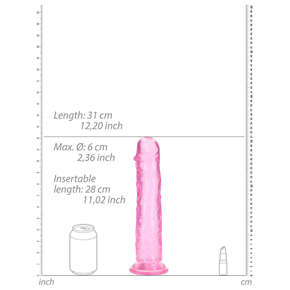 RealRock Crystal Clear Straight 11 in. Dildo Without Balls Pink - Zateo Joy