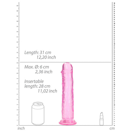RealRock Crystal Clear Straight 11 in. Dildo Without Balls Pink - Zateo Joy