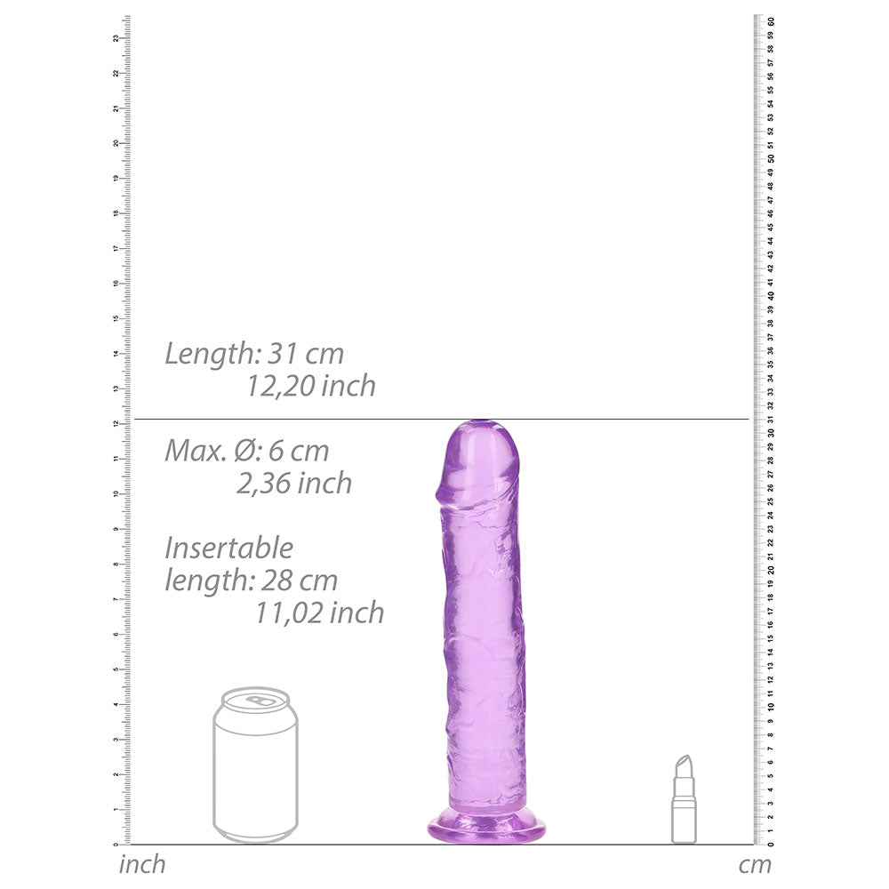 RealRock Crystal Clear Straight 11 in. Dildo Without Balls Purple - Zateo Joy