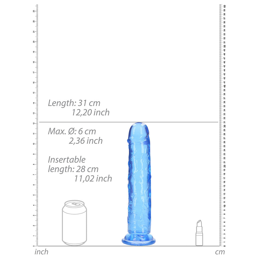 RealRock Crystal Clear Straight 11 in. Dildo Without Balls Blue - Zateo Joy