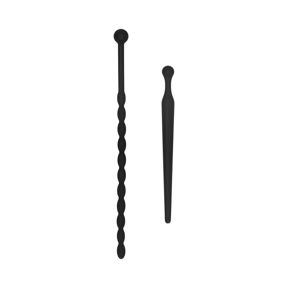 Ouch! Urethral Sounding Beginners Silicone Plug Set Black 8 mm / 10 mm - Zateo Joy