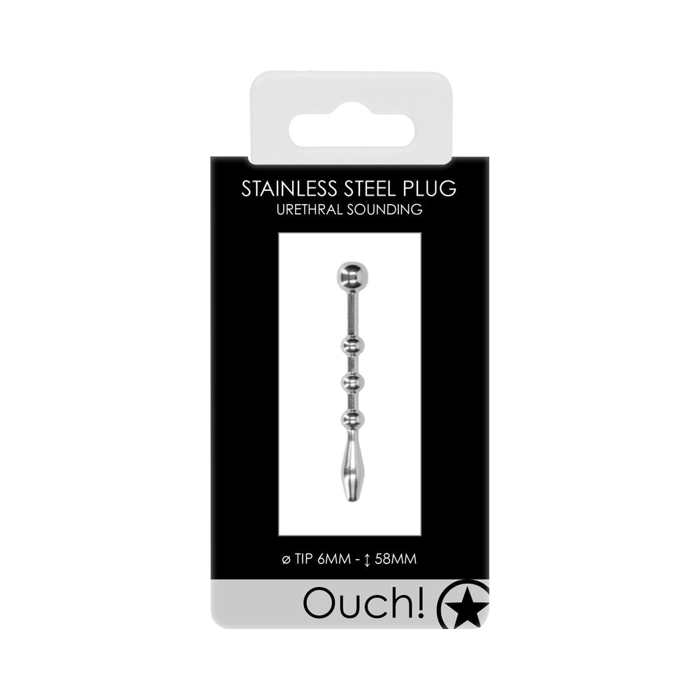 Ouch! Urethral Sounding Beaded Stainless Steel Plug 6 mm - Zateo Joy