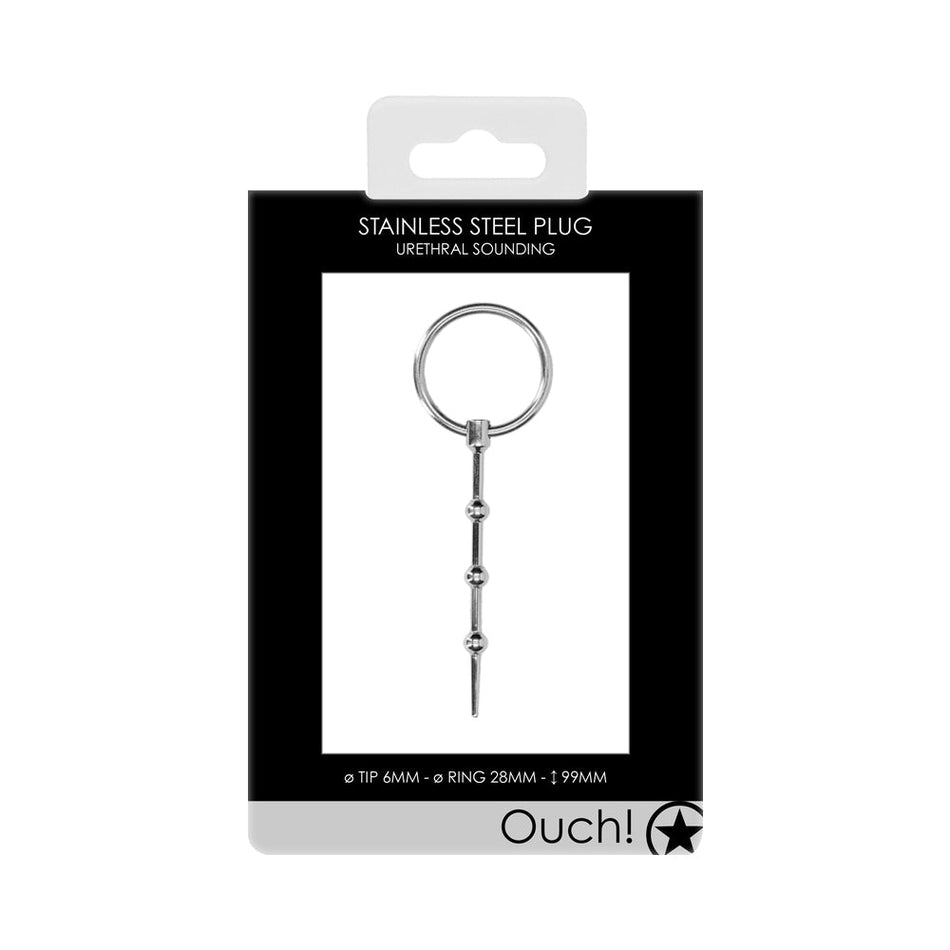 Ouch! Urethral Sounding Stainless Steel Plug With Ring 6 mm - Zateo Joy
