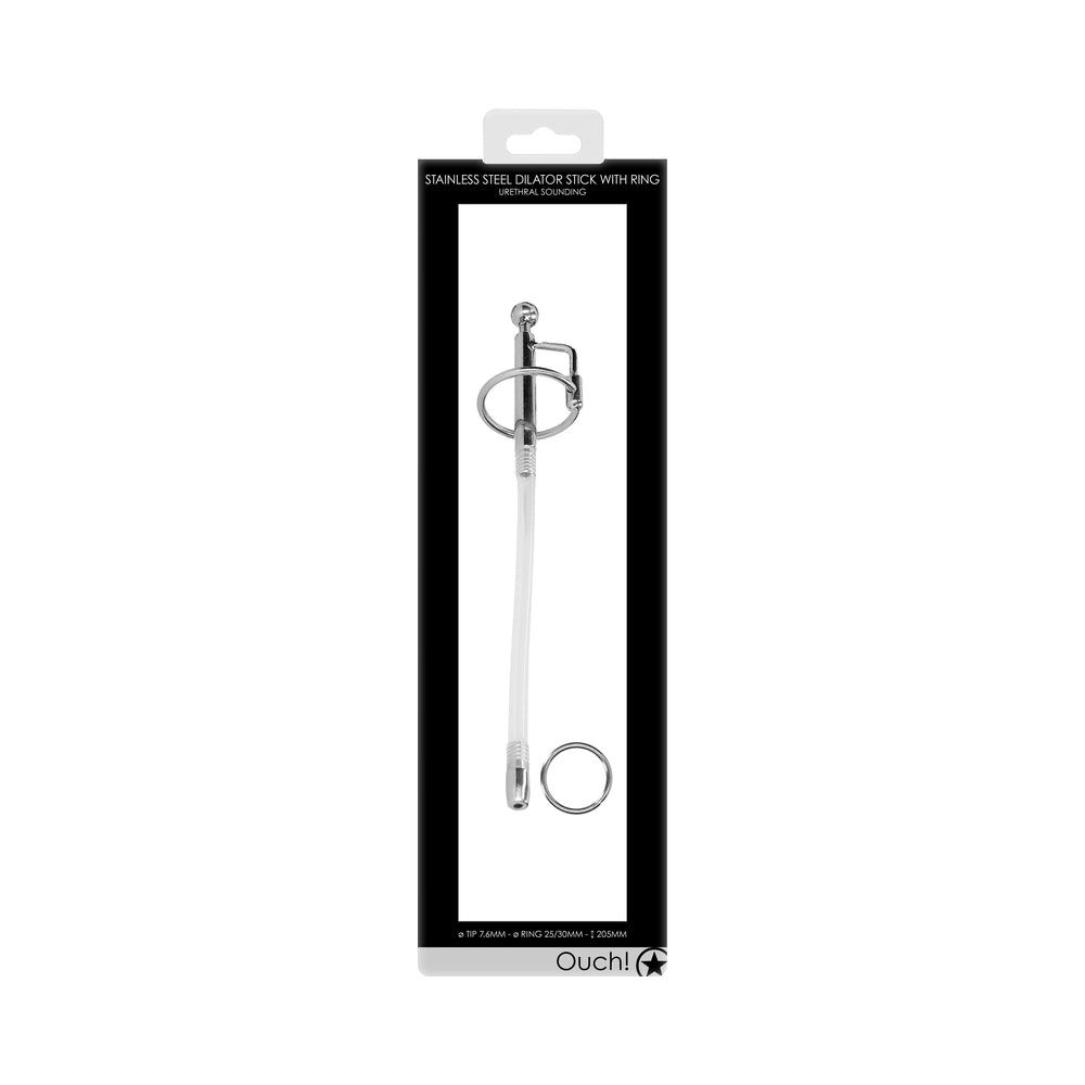 Ouch! Urethral Sounding Stainless Steel Dilator Stick With Ring 7.6 mm - Zateo Joy