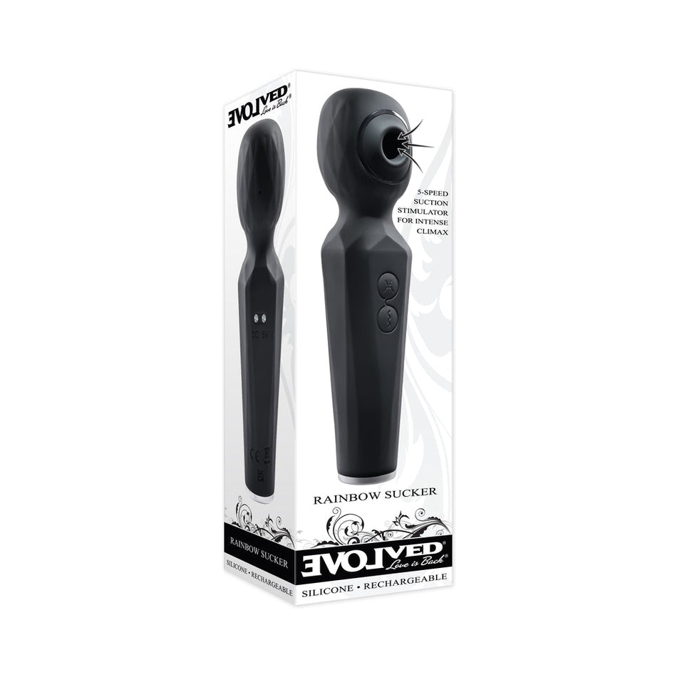 Evolved Rainbow Sucker Light-Up Rechargeable Dual-Function Silicone Suction Wand Vibrator Black - Zateo Joy