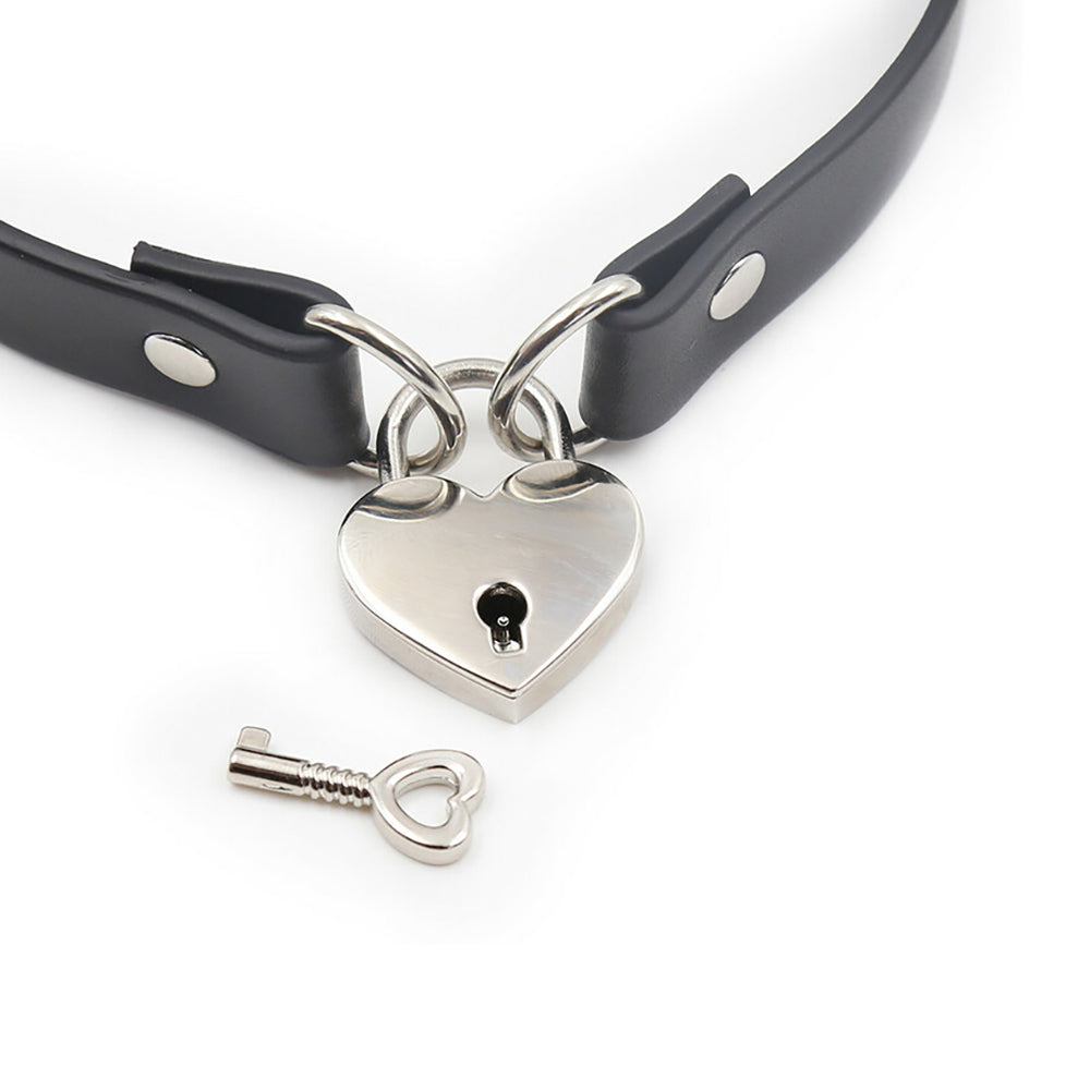 Ple'sur PVC Collar With Heart Lock & Key Black Bag Packaging - Zateo Joy