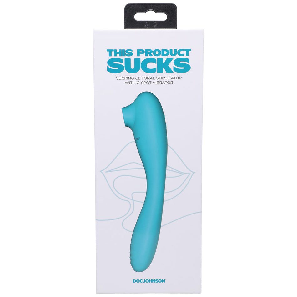 This Product Sucks Rechargeable Bendable Dual Ended Silicone Sucking Clitoral Stimulator & G-Spot Vibrator Teal - Zateo Joy