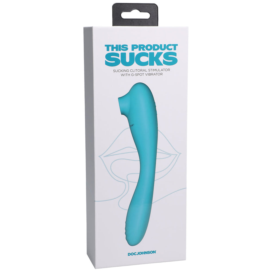 This Product Sucks Rechargeable Bendable Dual Ended Silicone Sucking Clitoral Stimulator & G-Spot Vibrator Teal - Zateo Joy